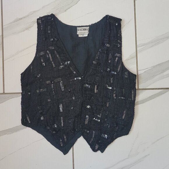 Sexy Vintage Rachna Black Sequin Vest in size Medium 90s y2k - Picture 1 of 5